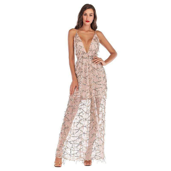 TIY Clothing Solid Color Deep V Neck Women Maxi Evening Slip Dress TIY
