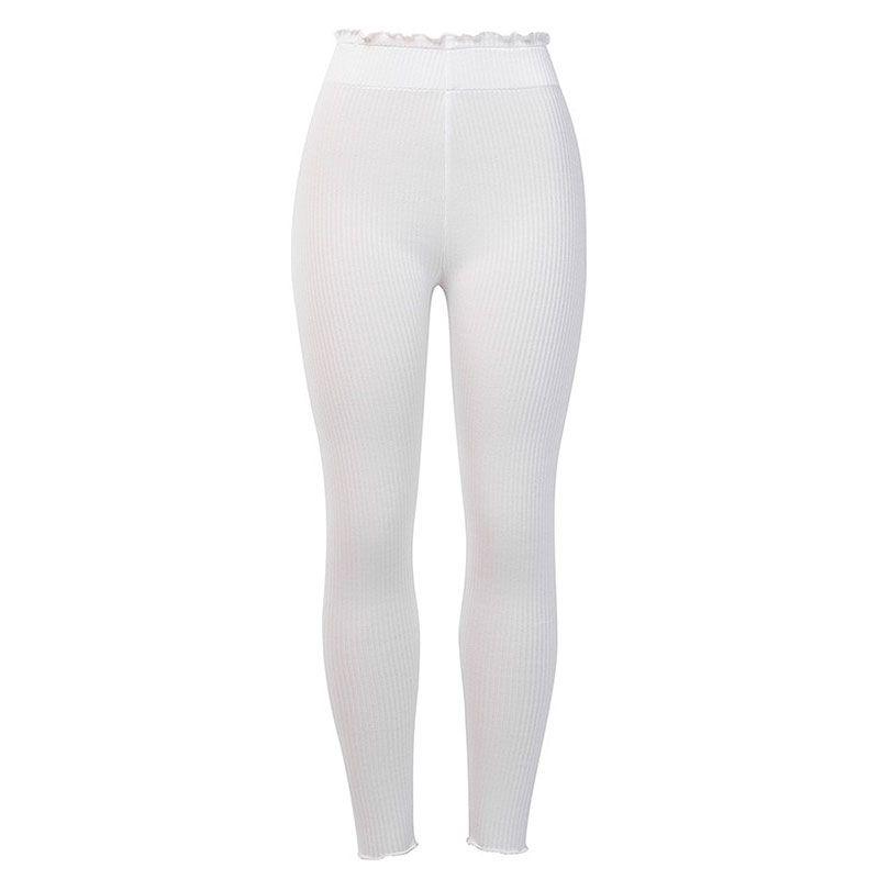 TIY Clothing Solid Color Fashion Rib-knit Pattern Frilled Women Tight Pants TIY