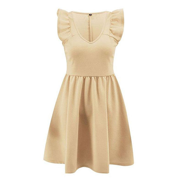 TIY Clothing Solid Color Fashion Ruffle Cap Sleeve Large Hem Dress TIY