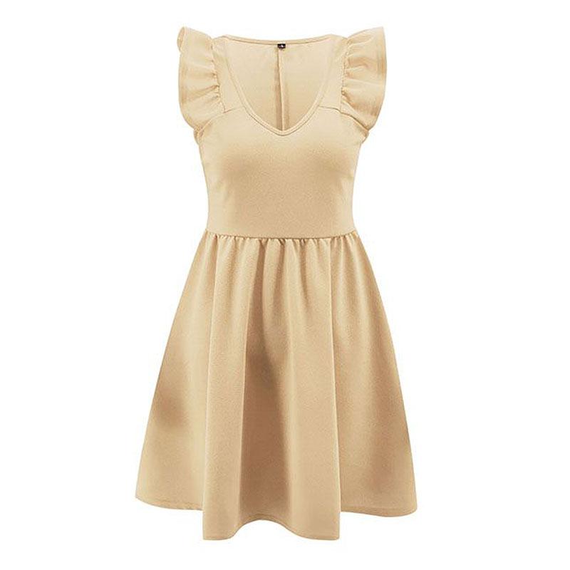 TIY Clothing Solid Color Fashion Ruffle Cap Sleeve Large Hem Dress TIY