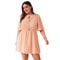 TIY Clothing Solid Color Hollow Lace Neckline Patchwork Women Plus Size Flare Sleeve Dress TIY