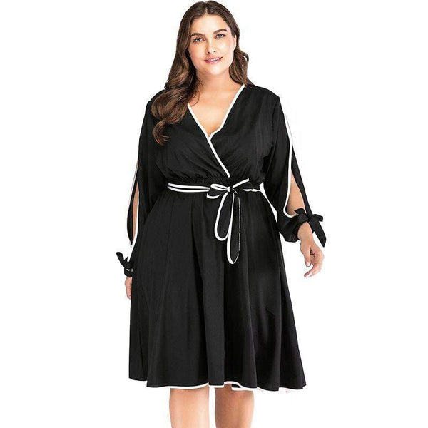 TIY Clothing Solid Color Hollowed Long Sleeves Plus Size Lady Sweet Slimming Dress TIY
