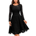 TIY Clothing Solid Color Long-sleeve Lace Defined Waist Large Hemline Dress TIY