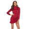 TIY Clothing Solid Color Long-sleeve Mock Neck Drawstring Frilled Hemline Dress TIY