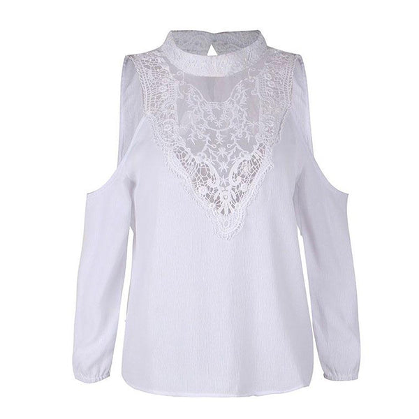 TIY Clothing Solid Color Mock Neck Cool-shoulder Long-sleeve Blouse TIY