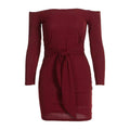 TIY Clothing Solid Color Off-shoulder Design Flouncing Tight Dress TIY