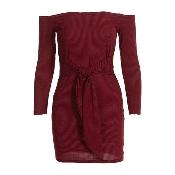 TIY Clothing Solid Color Off-shoulder Design Flouncing Tight Dress TIY