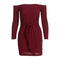 TIY Clothing Solid Color Off-shoulder Design Flouncing Tight Dress TIY