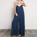 TIY Clothing Solid Color Oversize V Neck Spaghetti Strap Wide-leg Jumpsuits TIY