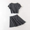 TIY Clothing Solid Color Rib-knit Pattern Short-sleeve Crop Top Mini Skirt Set TIY