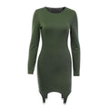 TIY Clothing Solid Color Round Neck Long-sleeve Irregular Hemline Women Tight Mini Dress TIY