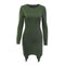 TIY Clothing Solid Color Round Neck Long-sleeve Irregular Hemline Women Tight Mini Dress TIY