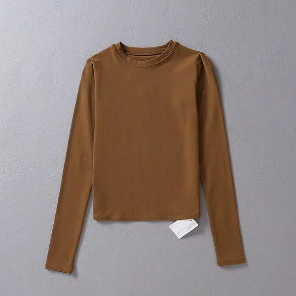 TIY Clothing Solid Color Round Neck Long-sleeve Women Casual Basic Tee TIY
