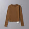 TIY Clothing Solid Color Round Neck Long-sleeve Women Casual Basic Tee TIY