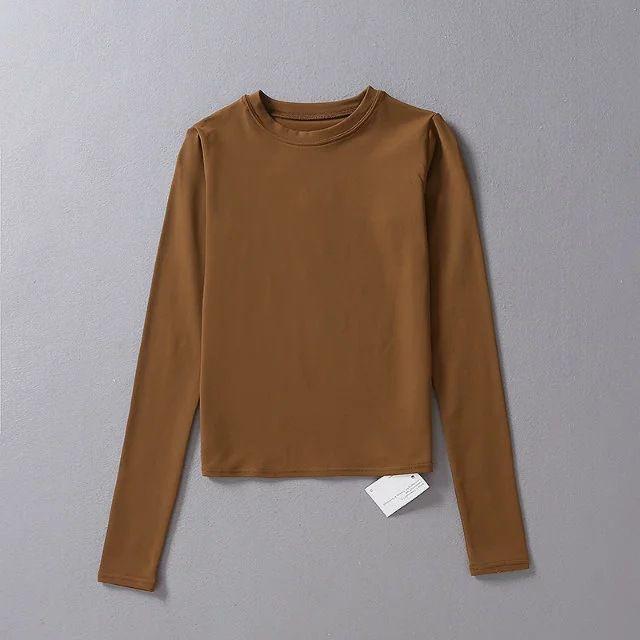 TIY Clothing Solid Color Round Neck Long-sleeve Women Casual Basic Tee TIY