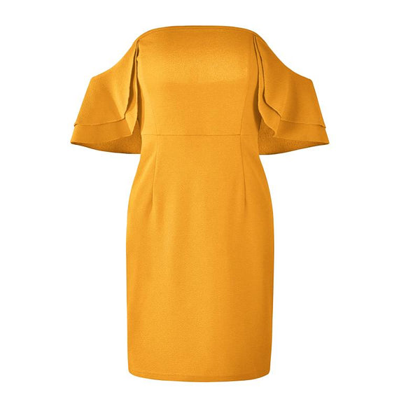TIY Clothing Solid Color Ruffled Off-shoulder Design Defined Waist Elegant Dress TIY