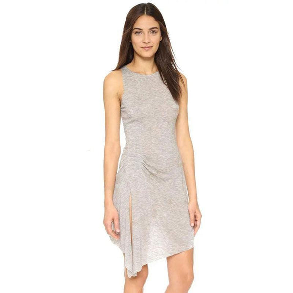 TIY Clothing Solid Color Sexy Side-slit Women Elegant Irregular Dress TIY