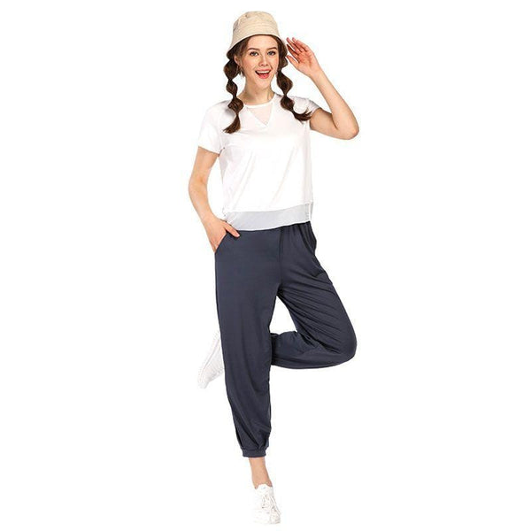 TIY Clothing Solid Color Short-sleeve Mesh Patchwork Tee Loose Pants Sports Set TIY