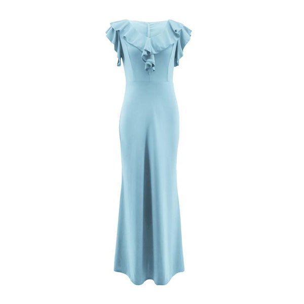 TIY Clothing Solid Color Sleeveless Ruffles Design Elegant Fishtail Party Dress TIY