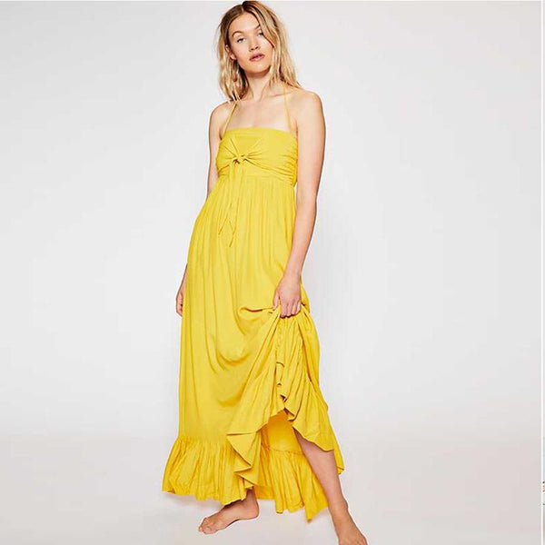 TIY Clothing Solid Color Sleeveless Sexy Women Summer Beach Halter Dress TIY
