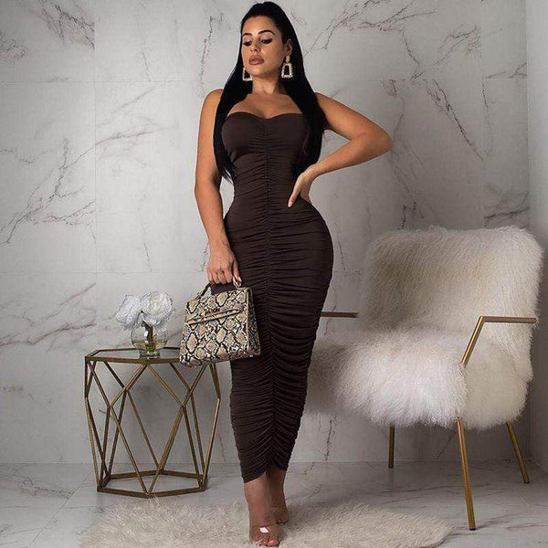 Solid Color Unique Pleated Design Neon Color Strapless Tube Dress