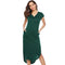 TIY Clothing Solid Color V Neck Short-sleeve Irregular Hemline Women Stretchy Dress TIY