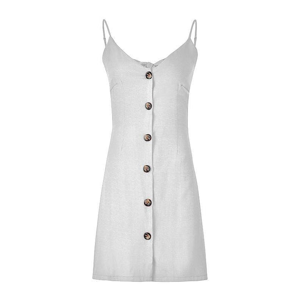 TIY Clothing Solid Color Vacation Design Sexy Backless Bowknot Slip Dress With Buttons TIY