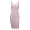 TIY Clothing Solid Color Women Casual U Neck Sleeveless Button Decor Bodycon Dress TIY