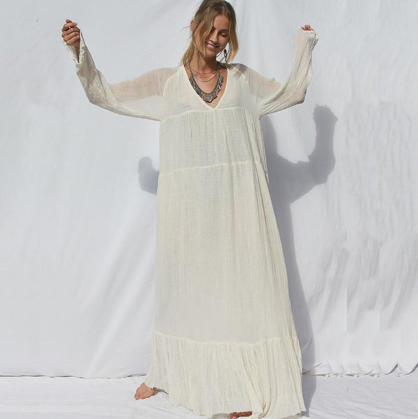TIY Clothing Solid Color Women Oversized Long-sleeve Sun-protection Cover Up Dress TIY
