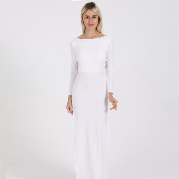 TIY Clothing Solid Color Women Sexy Backless Long Sleeves Side-slit Maxi Dress TIY