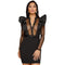 TIY Clothing Solid Color Women Sexy See-through Mesh Buttoned Club Dress TIY