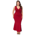 TIY Clothing Solid Color Women Sleeveless Surplice Pattern V Neck Plus Size Evening Party Dress TIY