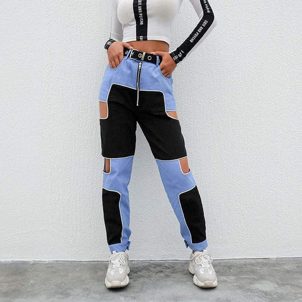 TIY Clothing Street Style Contrast Cut-out Design Cargo Pants TIY