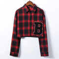 TIY Clothing Street Style Women Plaid Pattern Long-sleeve Buttoned Blouse TIY