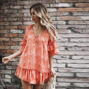 TIY Clothing Stripes Print Fashion Flare Sleeve Flouncing Chiffon Dress TIY