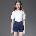 Summer Casual Solid Color Good Stretch High-waisted Buttoned Denim Shorts