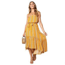 Summer Casual Stripes Pattern Women Ruffle Strap Dress