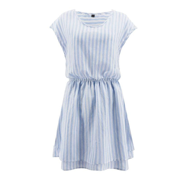 Summer Casual Stripes Print Cap Sleeve Defined-waist Dress