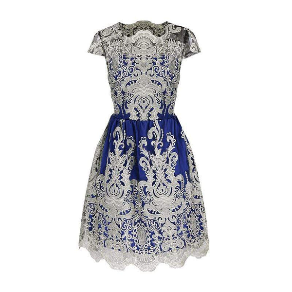 Summer Elegant Woman Hollow Voile Embroidery Slim Vintage Dress