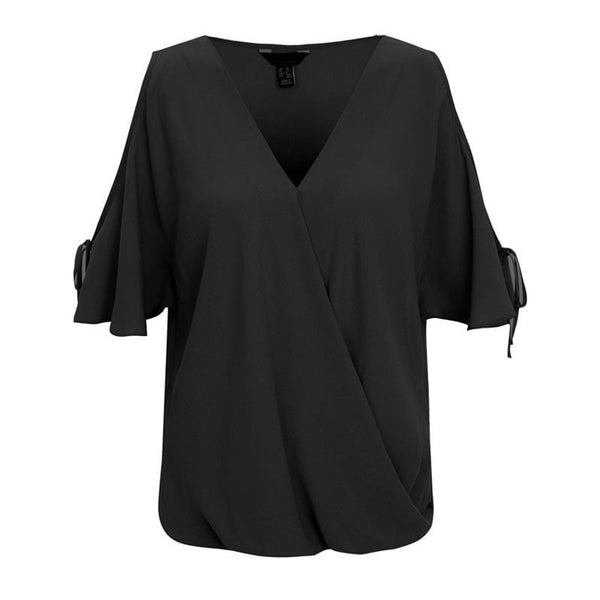 TIY Clothing Summer Elegant Woman Strapless Deep V-Neck Chiffon Loose T-Shirt TIY