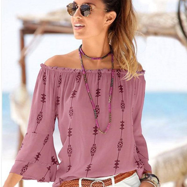 Summer Fashion Off-shoulder Long-sleeve Women Casual Top