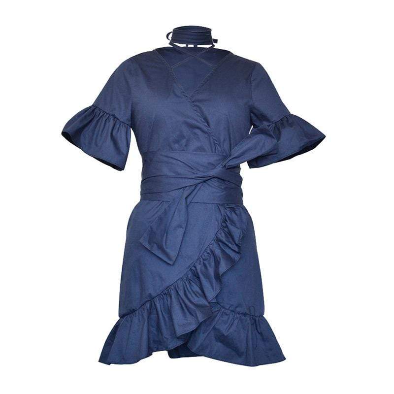 Summer Holiday Sexy Woman Solid Color Flare Sleeve Slim Dress