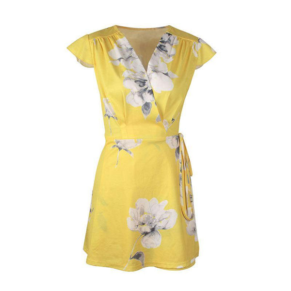 Summer Jelly Color Flower Print Short-sleeve Mini Dress