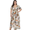 Summer New Design Plus Size Bohemian Style Floral Printed Short Sleeves Low Hemline Split Dress