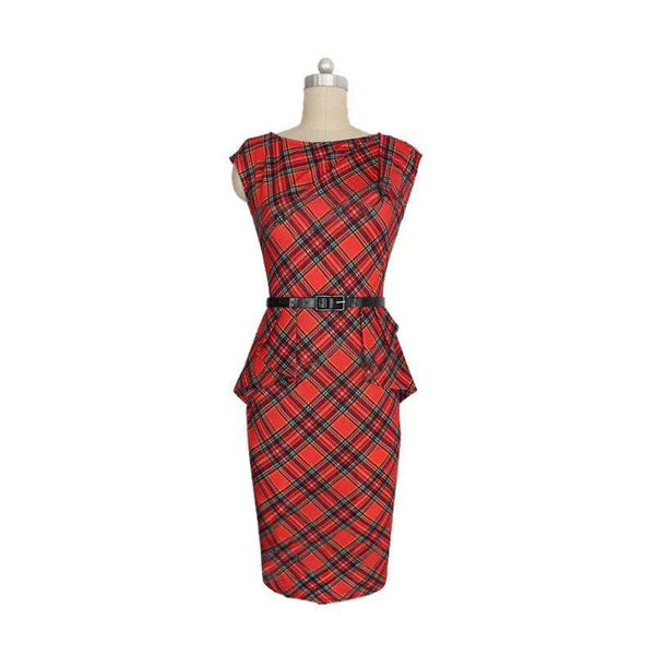 Summer Sexy Woman Checkered Strapless Slim Dress (Free Belt)