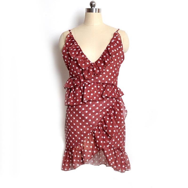 Summer Sexy Woman Strapless Polka Dots Falbala Sling Dress