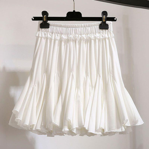 Summer Solid Color Women High-waisted Pleated Tutu Skirt