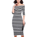 Summer Style Sexy Woman Horizontal Stripes Hip A-line Dress