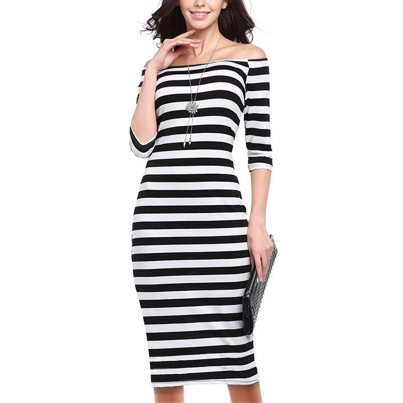 Summer Style Sexy Woman Horizontal Stripes Hip A-line Dress