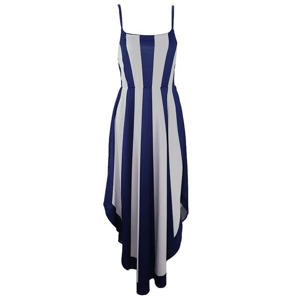 Summer Unique Color Blocking Spaghetti Strap Irregular Hemline Midi Dress